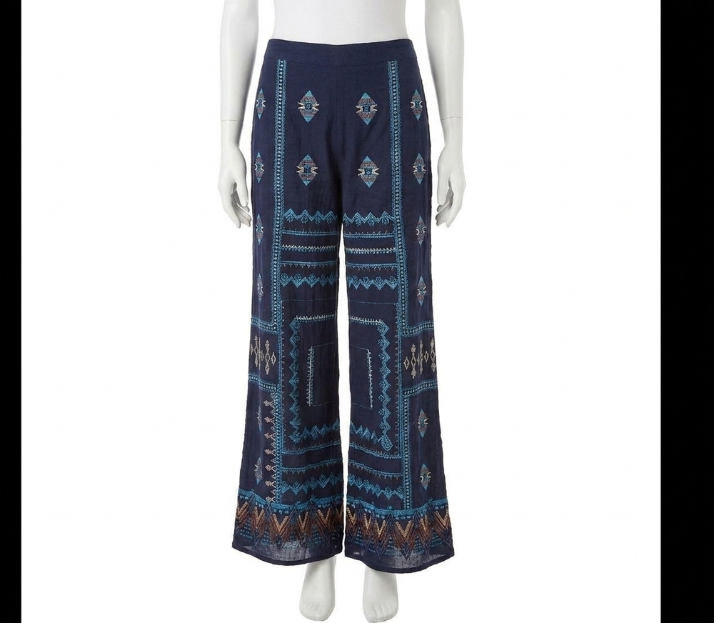 NEW JOHNNY WAS embroidered pants in navy